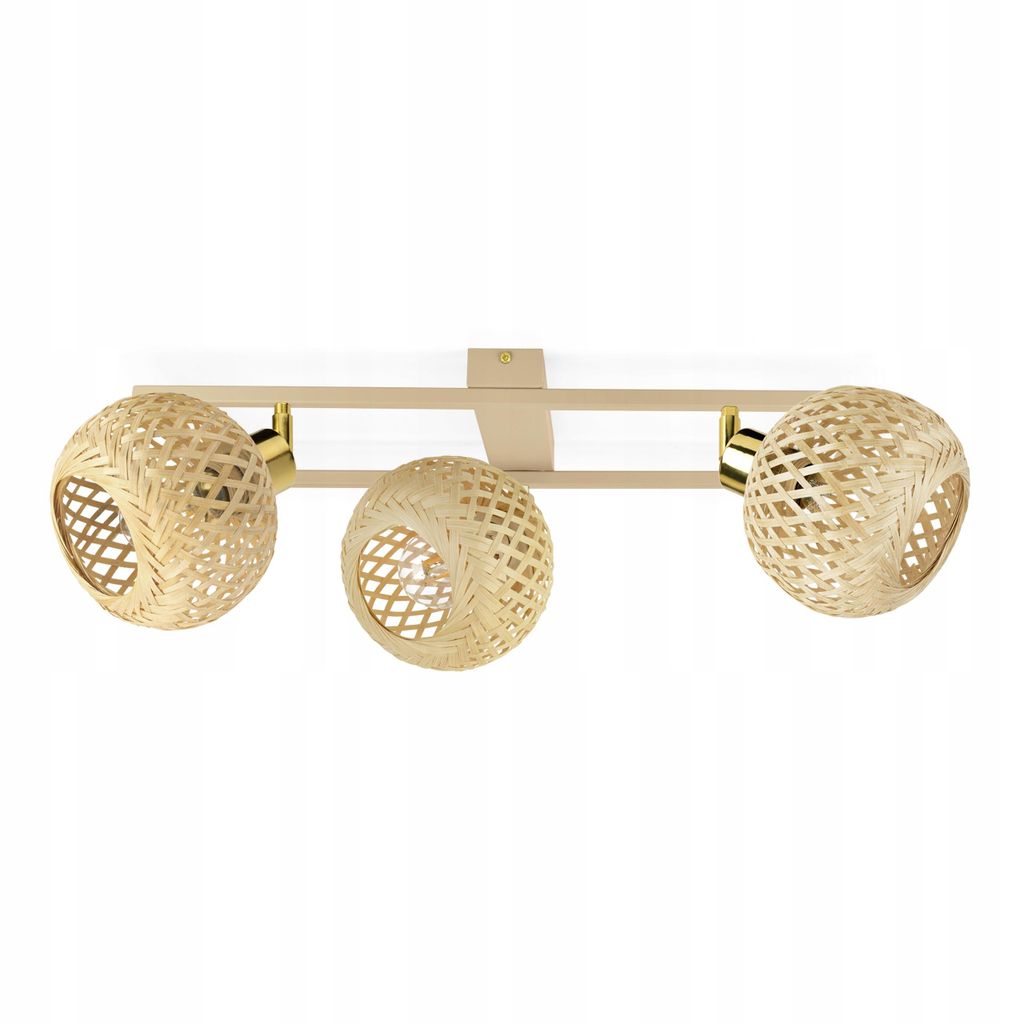 Luxolar LED Deckenlampe 3-flammig E27 Rattan Boho Beige/Grau - Verstellbar Schwenkbar Deckenleuchte Rahmen für Wohnzimmer, Esszimmer, Küche