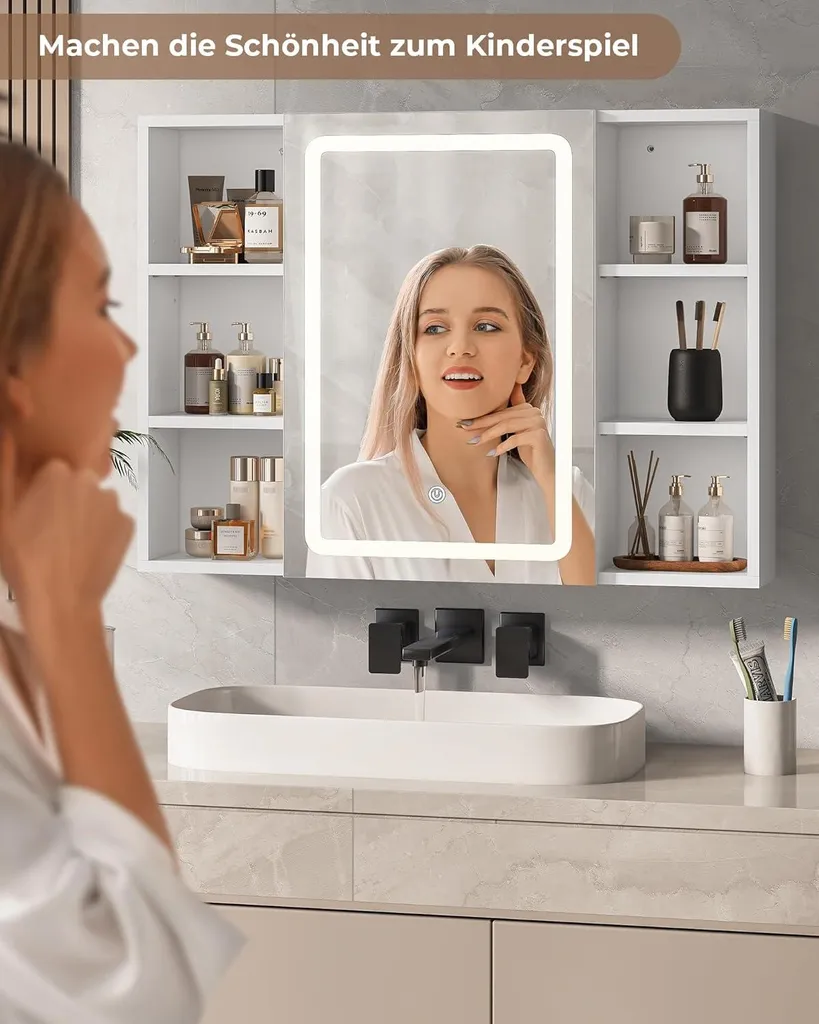 Miroir de salle de bain avec rangement LED KIMENICH blanc 80 x 60 cm - 6