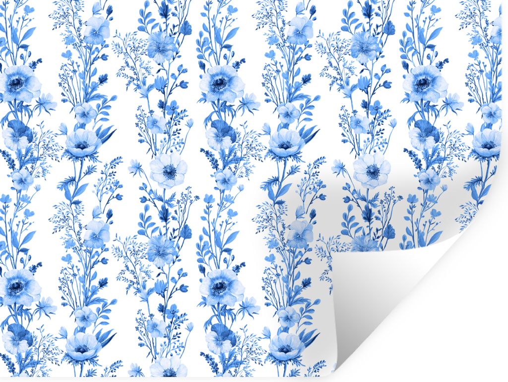 MuchoWow Wandtattoo Wandsticker Wandaufkleber Blumen - Anemone - Blau - Muster 160x120 cm Selbstklebend und Repositionierbar - Selbstklebend - Fo...