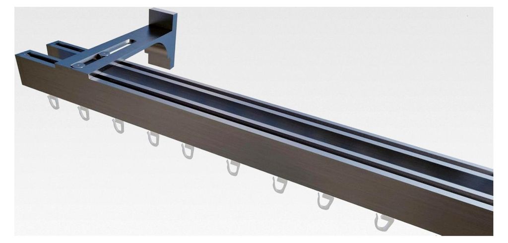 Eckige Gardinenschiene BERN aus Aluminium, 2-Lauf, Edelstahloptik, Komplettset mit Zubehör