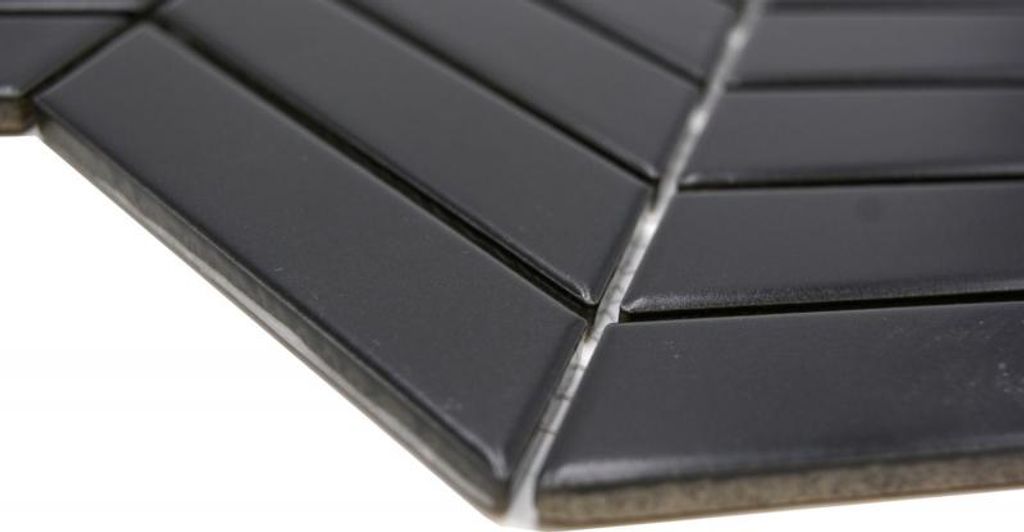 Handmuster Keramik Mosaikfliese Fischgrät uni schwarz matt MOS24-EV29_m