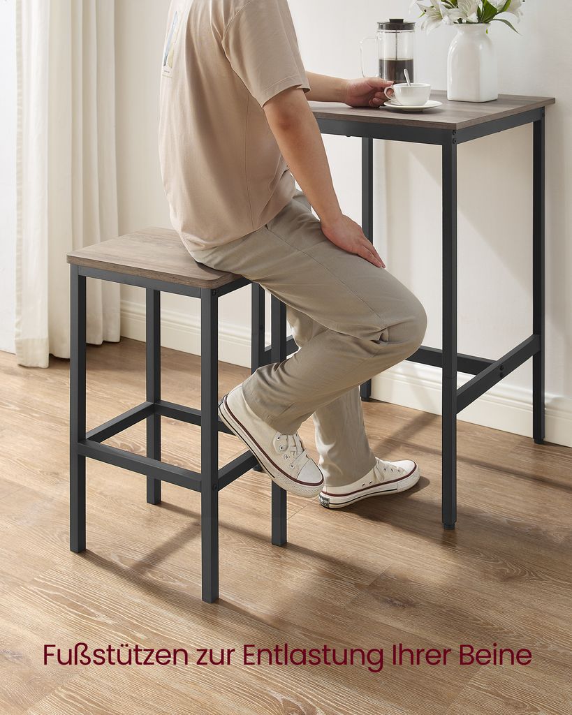 VASAGLE Bartisch-Set mit 2 Barhockern, 60 x 60 x 90 cm, Produktbild 8