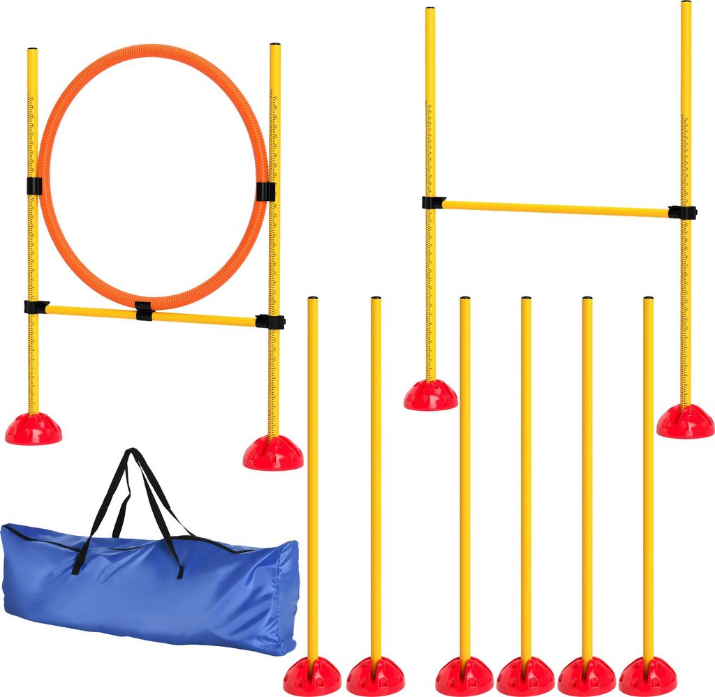 Agility Set Hunde 3-teiliges befüllbar Agility-Ausrüstung für Hundetraining Steckhürdenset mit Slalomstangen