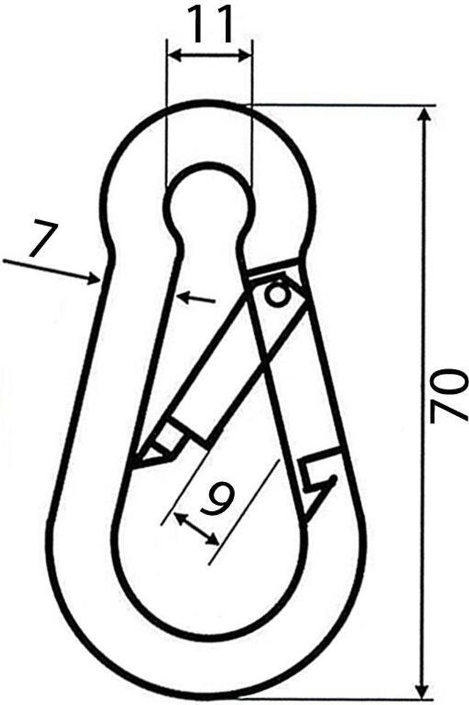 Feuerwehrkarabinerhaken Karabinerhaken 4,5,6,7,8,9,10,11,12 mm Karabiner Haken - Größe: 7 - Menge: 10