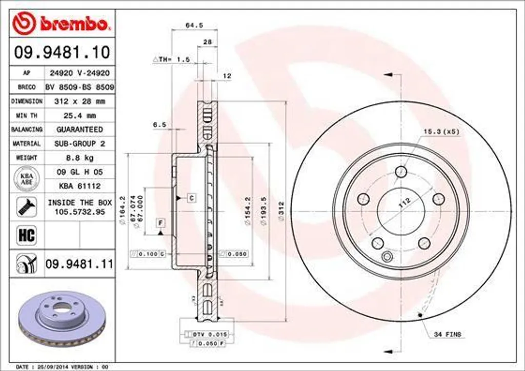 Disque de frein haute teneur en carbone Brembo pour Mercedes W211