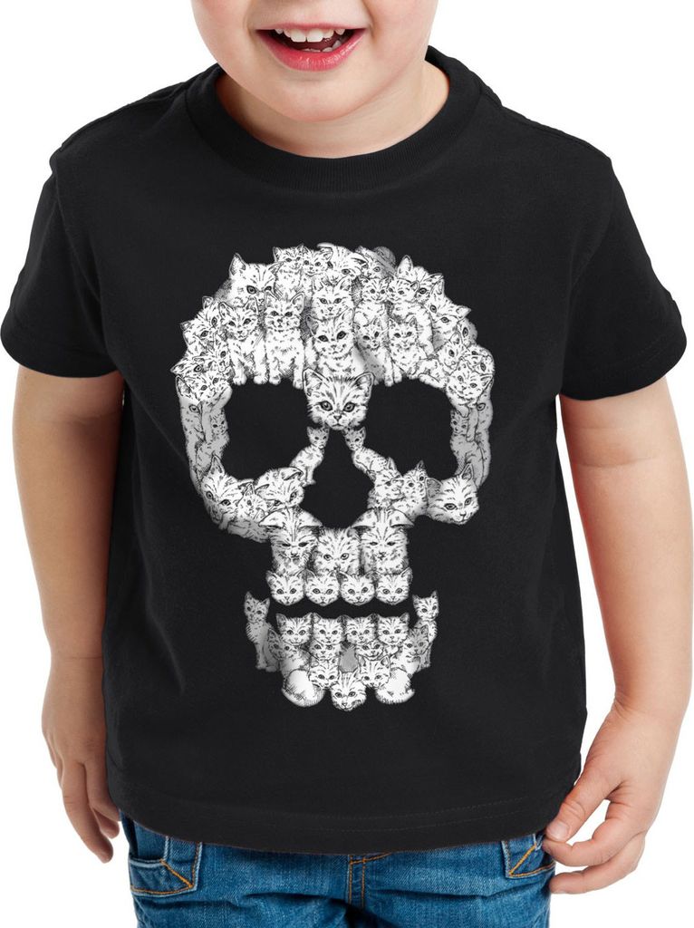 style3 Cat Skull Kinder T-Shirt totenkopf kater katzen mieze
