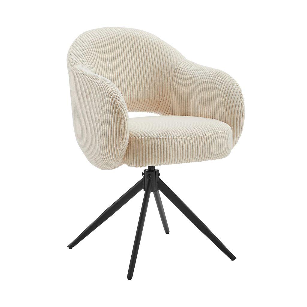 SIT Möbel Armlehnstuhl mit 360° Drehfunktion | Bezug Cord-Stoff beige | Metallgestell schwarz | B 58 x T 60 x H 84 cm | 19000-87 | Serie SIT&CHAIRS