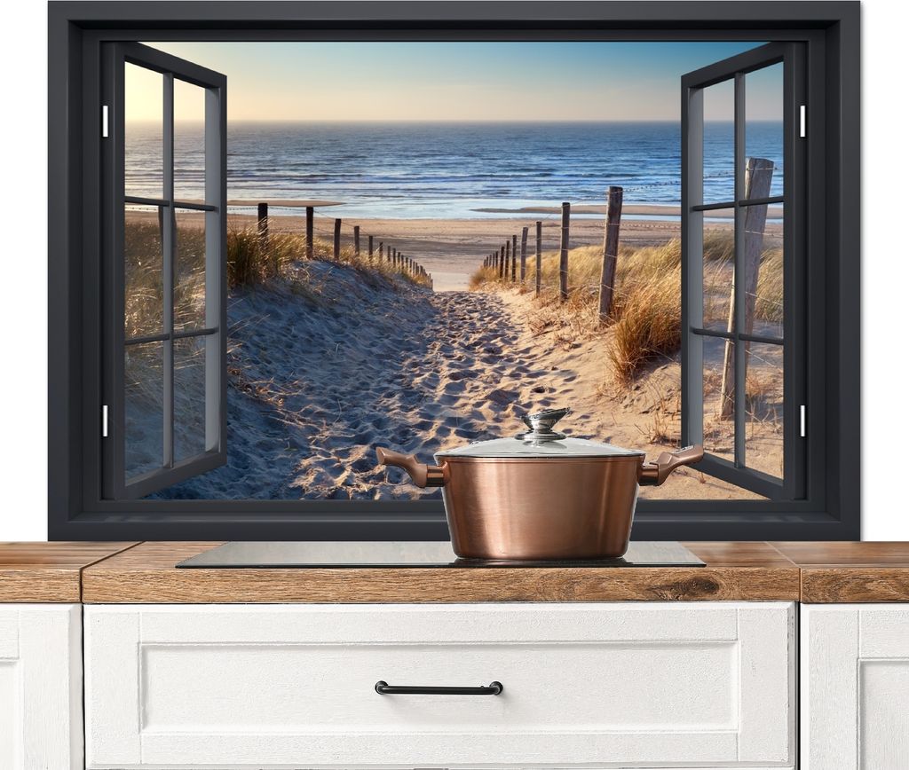 KitchenYeah Spritzschutz Küche - Küchenrückwand - Wandschutz für Herd und Spüle - Aussicht - Dünen - Strand - Natur - Ländlich - Fenster ...