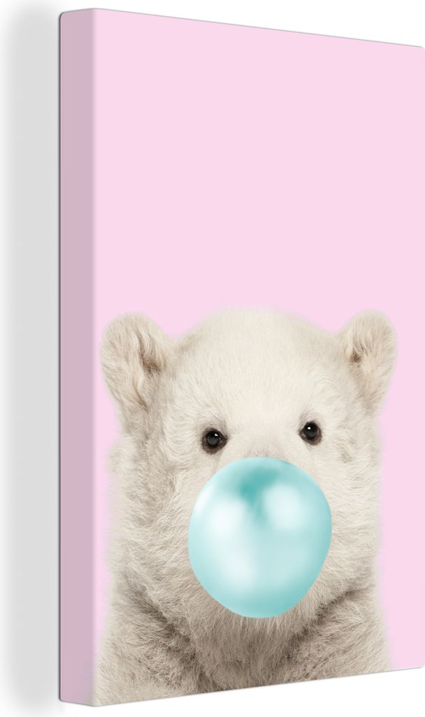 OneMillionCanvasses - Leinwandbilder - 90x140 cm, Eisbär - Kaugummi - Rosa - Blau - Kinder - Mädchen, Wandbilder Kunstdruck Wanddekoration - Wa...