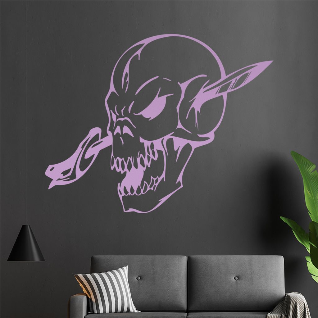 Dolch im Schädel Wandtattoo in 6 Größen - Wandaufkleber Wall Sticker - Dekoration, Küche, Wohnzimmer, Schlafzimmer, Badezimmer