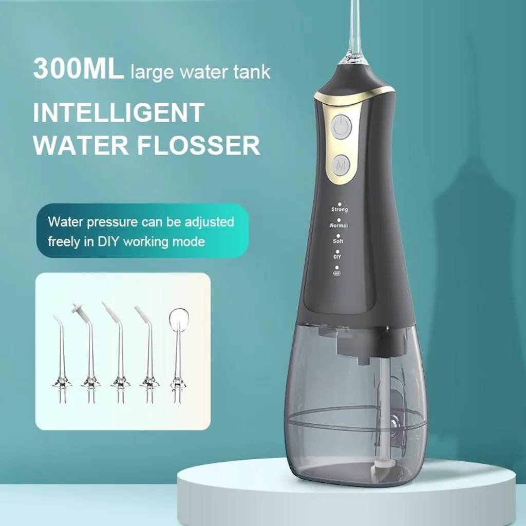 INF Hydropulseur Électrique Portable Noir - 4 Modes & 5 Embouts