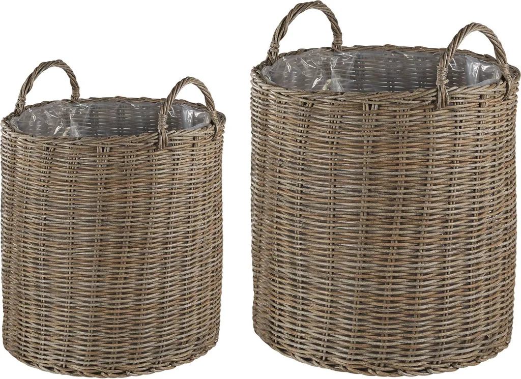 Beliani Lot de 2 jardinières rondes en polyrotin beige sable tressé