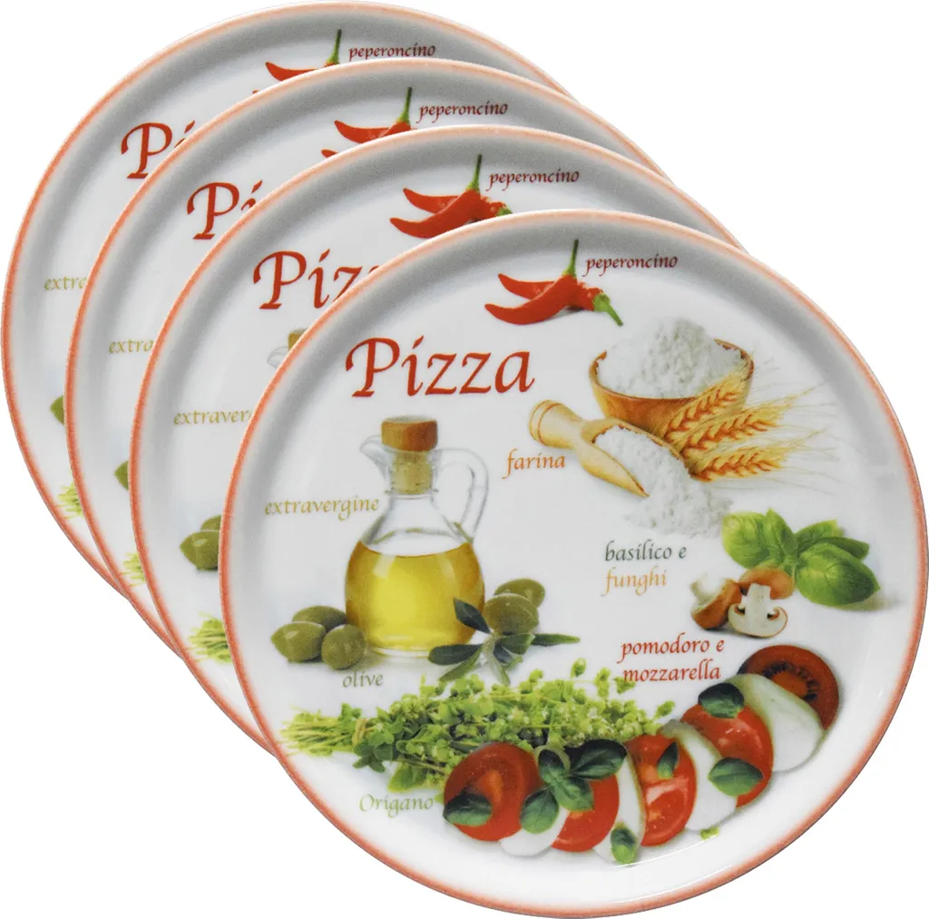 set di 4 piatti da pizza Napoli Red Ø 32 cm piatto da portata XL in porcellana