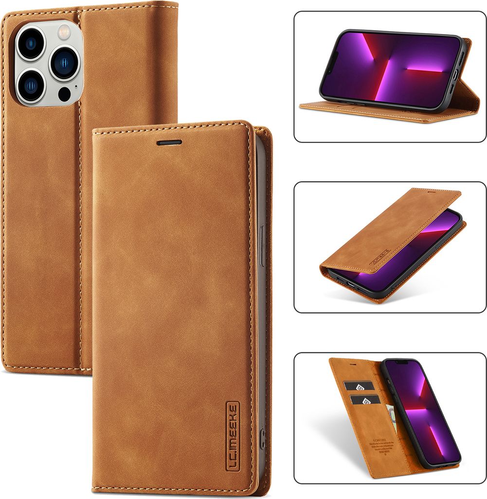 iPhone 13 Pro Hülle, Standfunktion Kartenfach Wallet Leder Schutzhülle für iPhone 13 Pro Braun