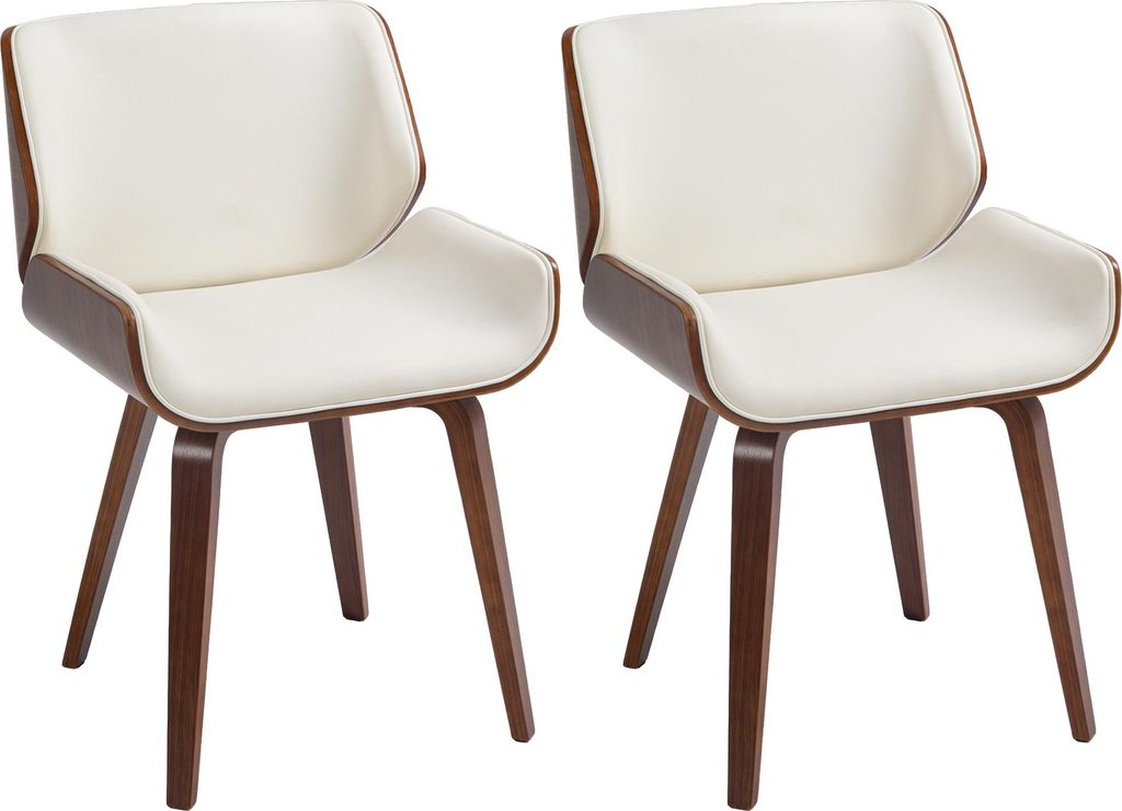 HOMCOM Set aus 2 Esszimmerstühlen im Vintage-Stil mit weißem Kunstlederbezug und Holzbeinen