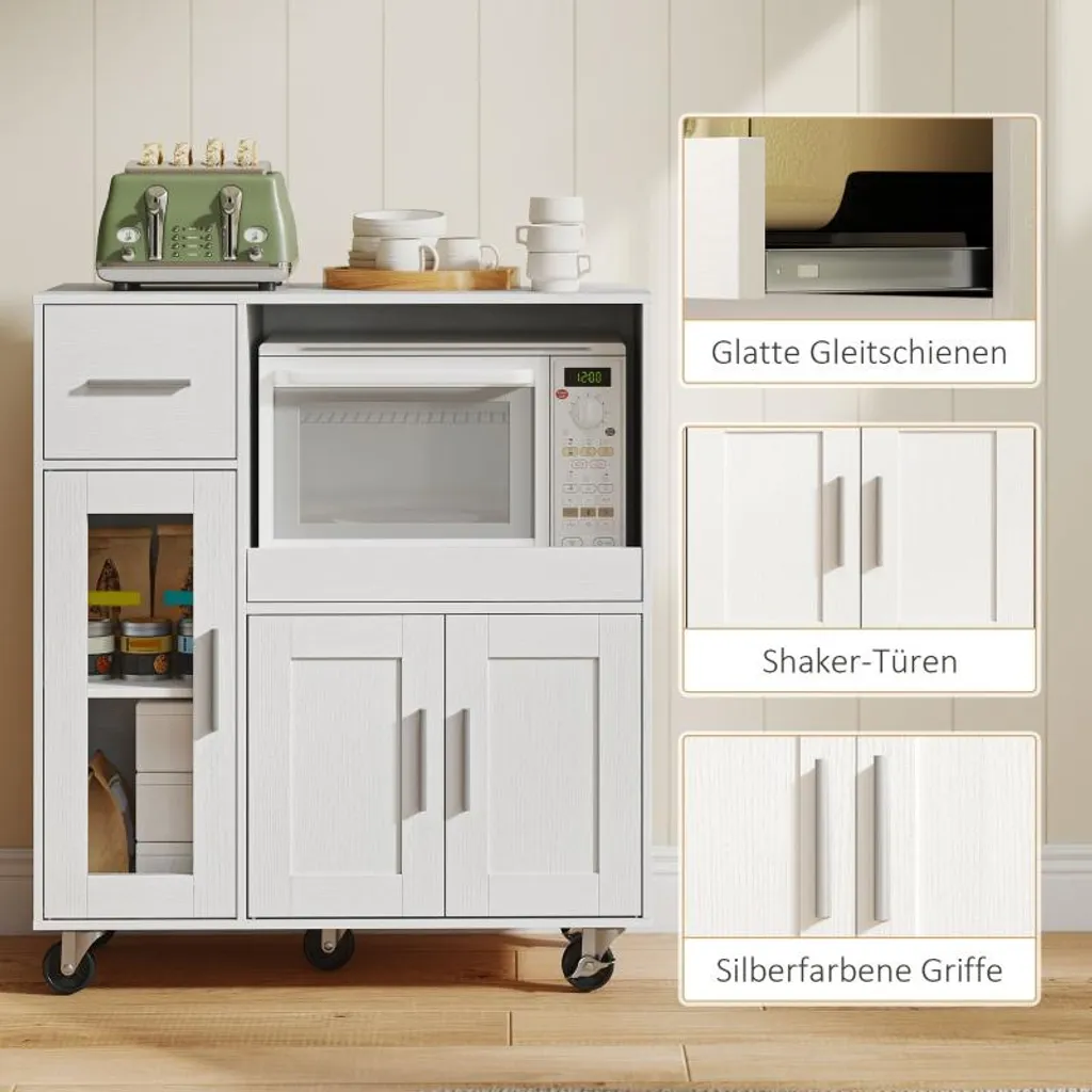 Desserte de cuisine blanche Fortuna Lai, commode mobile multi-rangements - 6