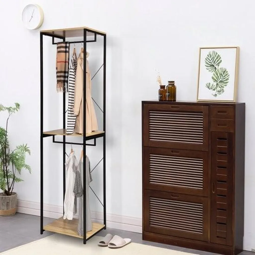 Vestiaire d'entrée complet avec penderie et étagère à chaussures bois