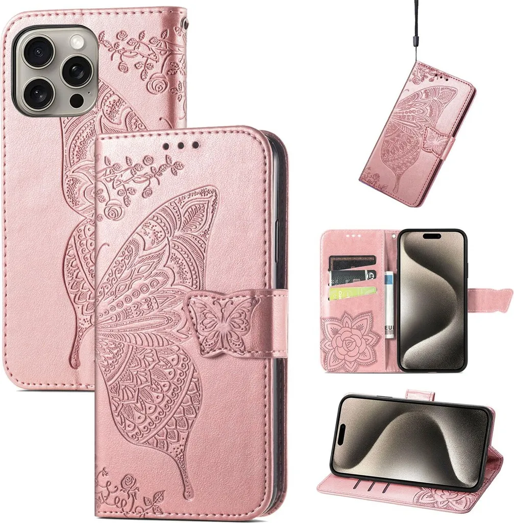Custodia iPhone 16 Pro Max Rosa con Farfalle - Design Elegante e Protettivo