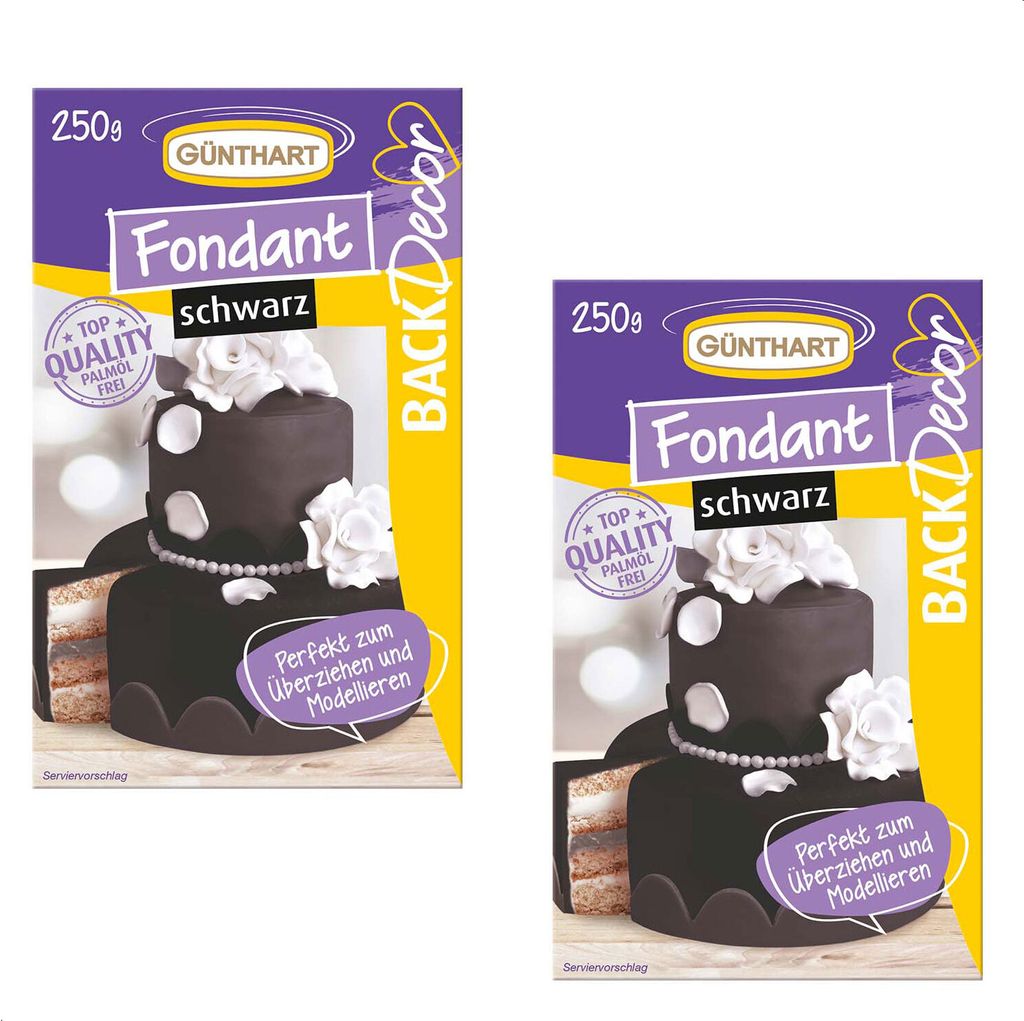 BackDecor Fondant schwarz , 2 x 250 g | 100% Vegan | Palmölfrei | Reißfest