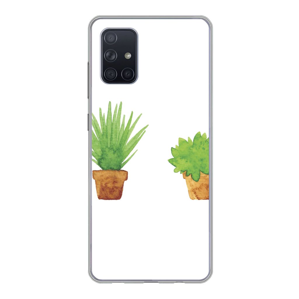 MuchoWow Handyhülle Schutzhülle Hülle für Samsung Galaxy A51 Blumentopf - Aquarell - Pflanzen Silikon Softcase Handy Hülle - Schutzabdeckung