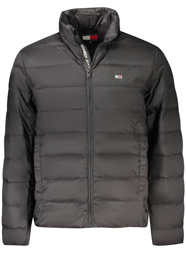 Stylische schwarze Herren-Sportjacke aus recyceltem Nylon mit Applikation