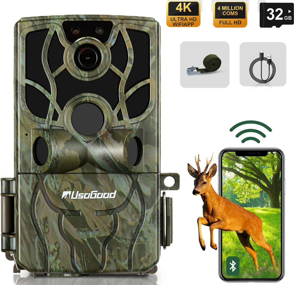 Wildkamera WiFi 4K 48MP mit 32GB Speicherkarte, Nachtsicht, Produktbild 