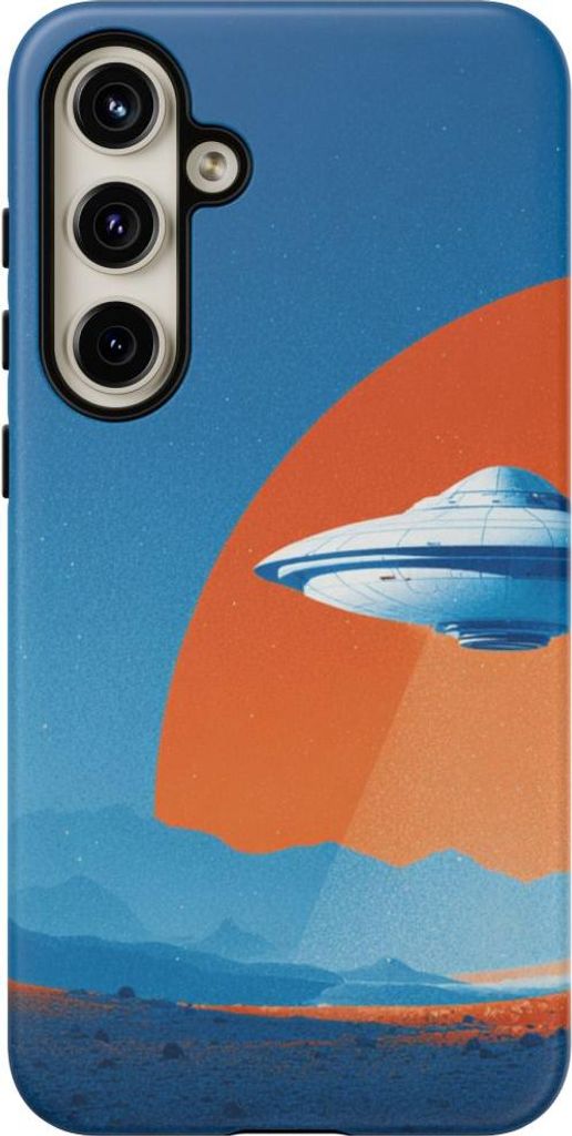 Fliegende Untertasse über felsiger Landschaft – Hülle Kompatibel mit Samsung Galaxy S24 Plus