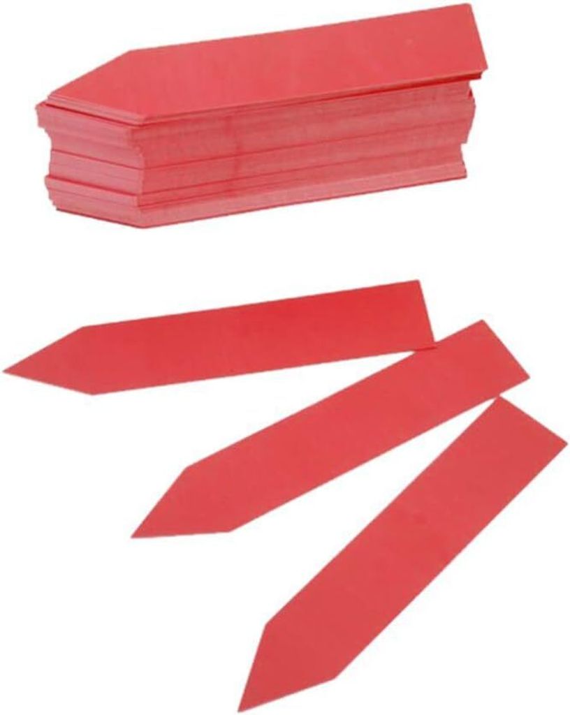 100 Stück Pflanzenetiketten, 2 x 10 cm, Kunststoff, für Gärtnerei, Gartenetiketten, Pfähle, Topfmarkierungen, Pflanzen-Gartenschilder (rot)
