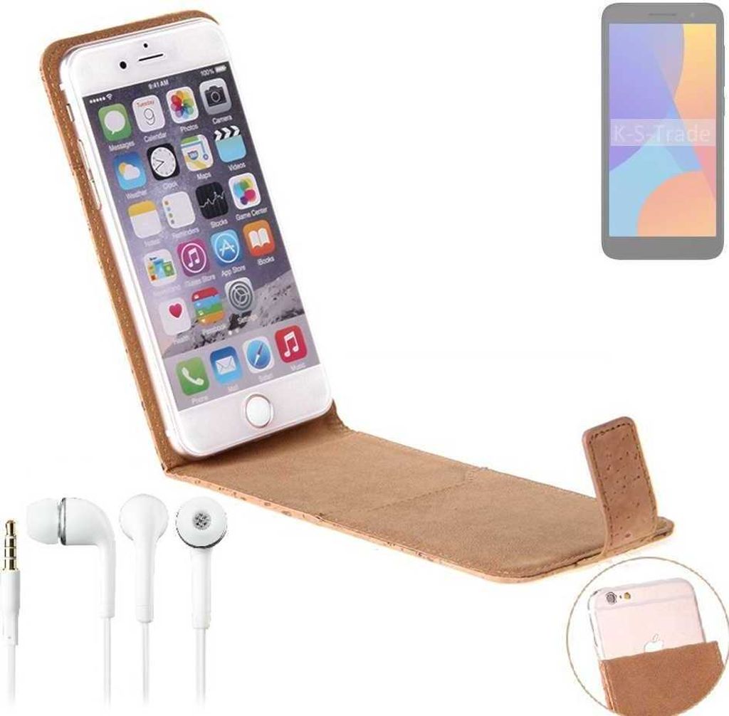 K-S-Trade Schutzhülle mit Kopfhörer kompatibel mit Alcatel 1 (2021) Handyhülle Cover Kork Tasche Flipstyle Case
