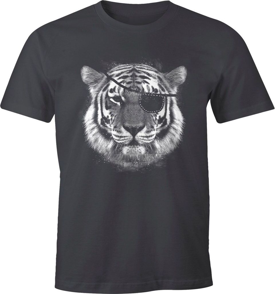Stylishes Herren T-Shirt Tiger Augenklappe Eye Patch Pirat Moonworks dunkelgrau 5XL