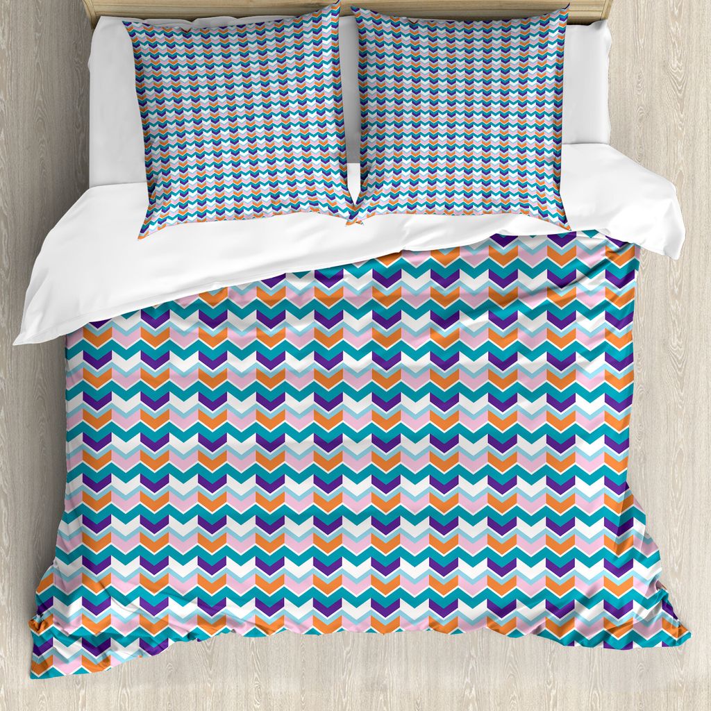 ABAKUHAUS Pfeil Bettbezug Set für Einzelbetten, Bunte Chevron Inspired, Milbensicher Allergiker geeignet mit Kissenbezug, 155 cm x 220 cm - 80 x 8...