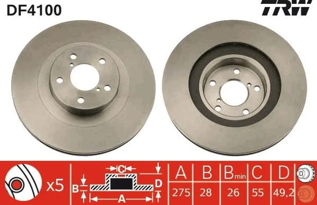 Disque de frein TRW DF4100 pour rénovation freinage Avensis et Celica