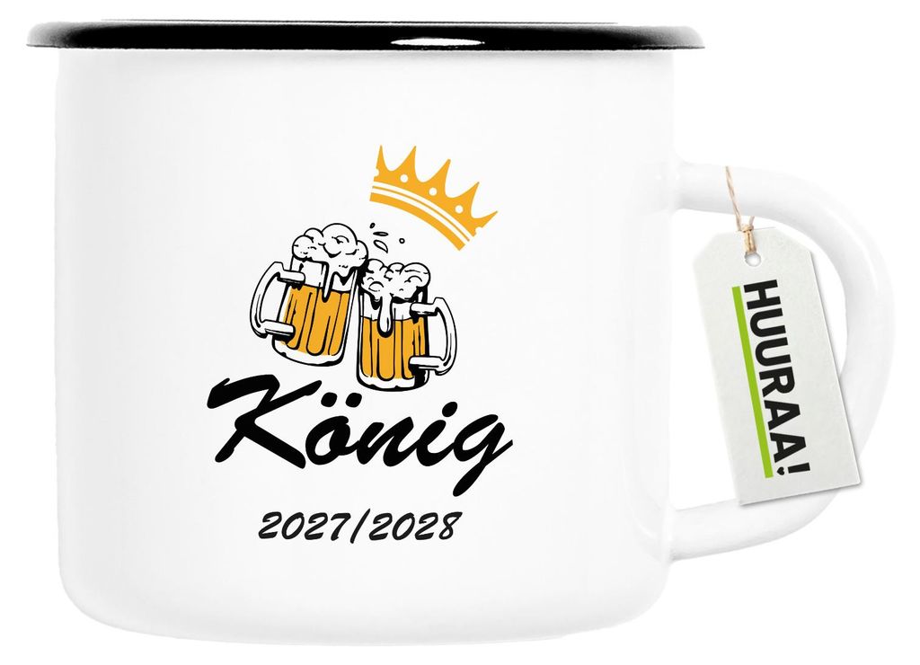 Huuraa Emaille Tasse König 2027/28 Bierkrug Schüztenkönig 300ml Vintage Campingbecher Geschenkidee