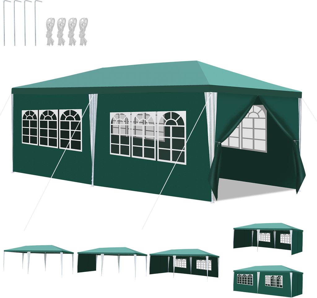 TolleTour Pavillon 3x6m, Festzelt Gartenzelt Wasserdicht, UV-Schutz, mit 5 Seitenteilen und 1 Eingängen, für Garten Terrasse Feier Party, Grün