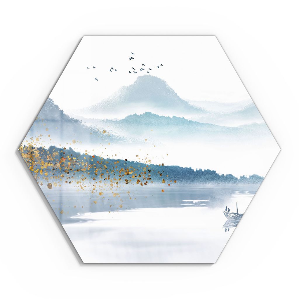 DEQORI Glasbild Echtglas 55x48 cm 'Berge mit Farbakzenten' Wandbild Bild modern Deko