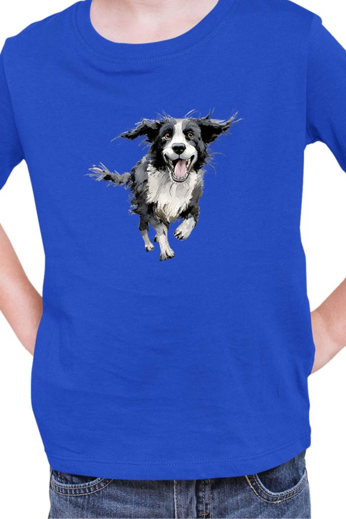 Kinder T-Shirt Funny Dogs Breeds Border Collie Dog Breed 020, 5-6 Jahr - 116 / Blau