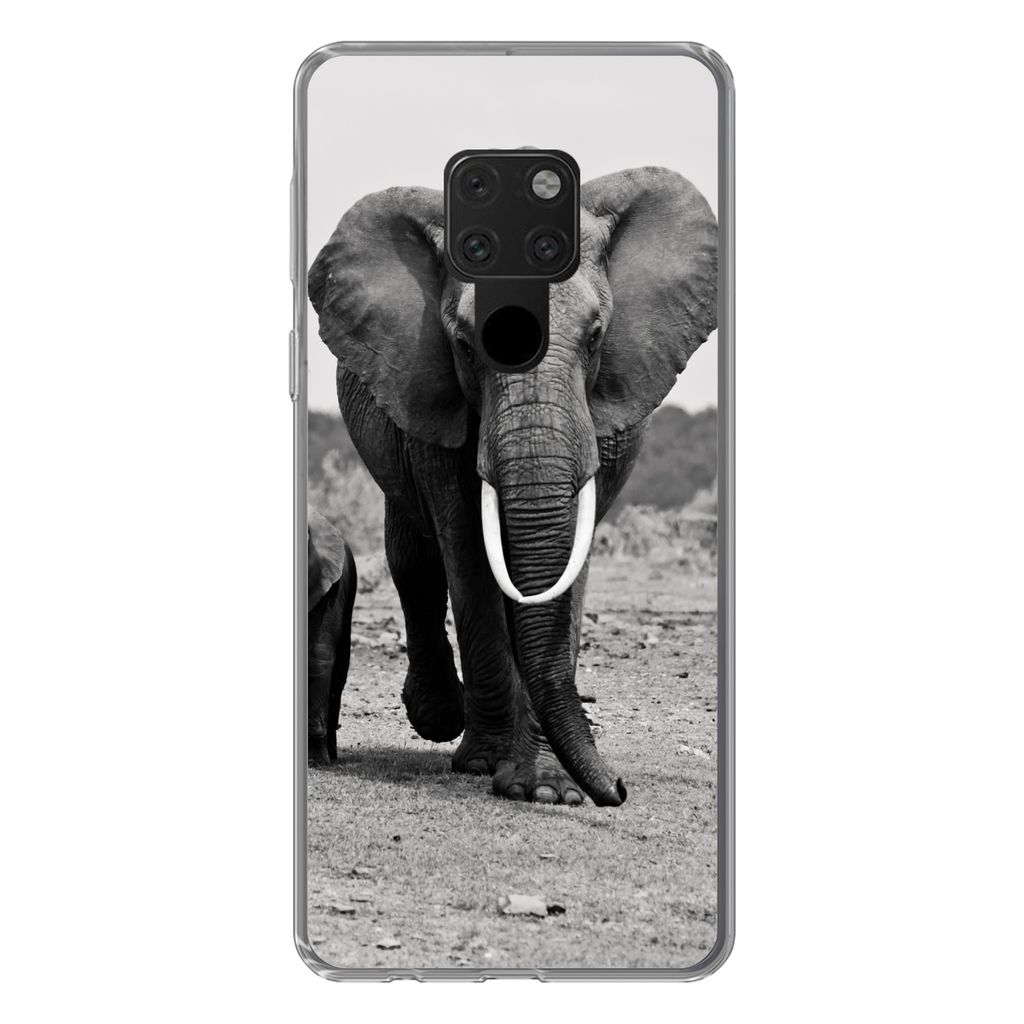 MuchoWow Handyhülle Schutzhülle Hülle für Huawei P40 Lite Elefant - Kind - Schwarz - Weiß Silikon Softcase Handy Hülle - Handy