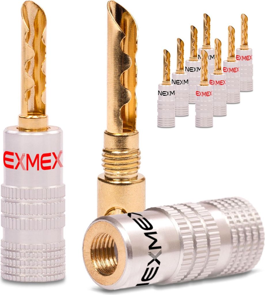 Hohl Bananenstecker 4mm NEXMEX 10x schraubbar vergoldet Lautsprecherkabel Profi
