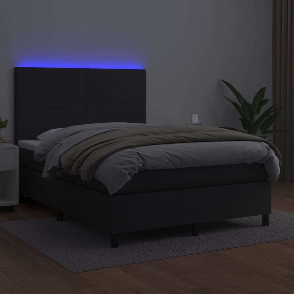 vidaXL Boxspringbett mit Matratze & LED Schwarz 140x190 cm Kunstleder - Boxspringbett - Boxspringbetten - Bett - Schlafzimmermöbel