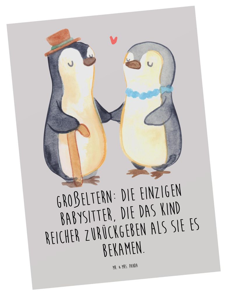 Mr. & Mrs. Panda Postkarte Großeltern Babysitter - Grau Pastell - Geschenk, Fotokarte, Familie, Weihnachten, Lustige Sprüche, Ansichtskarte, hand...