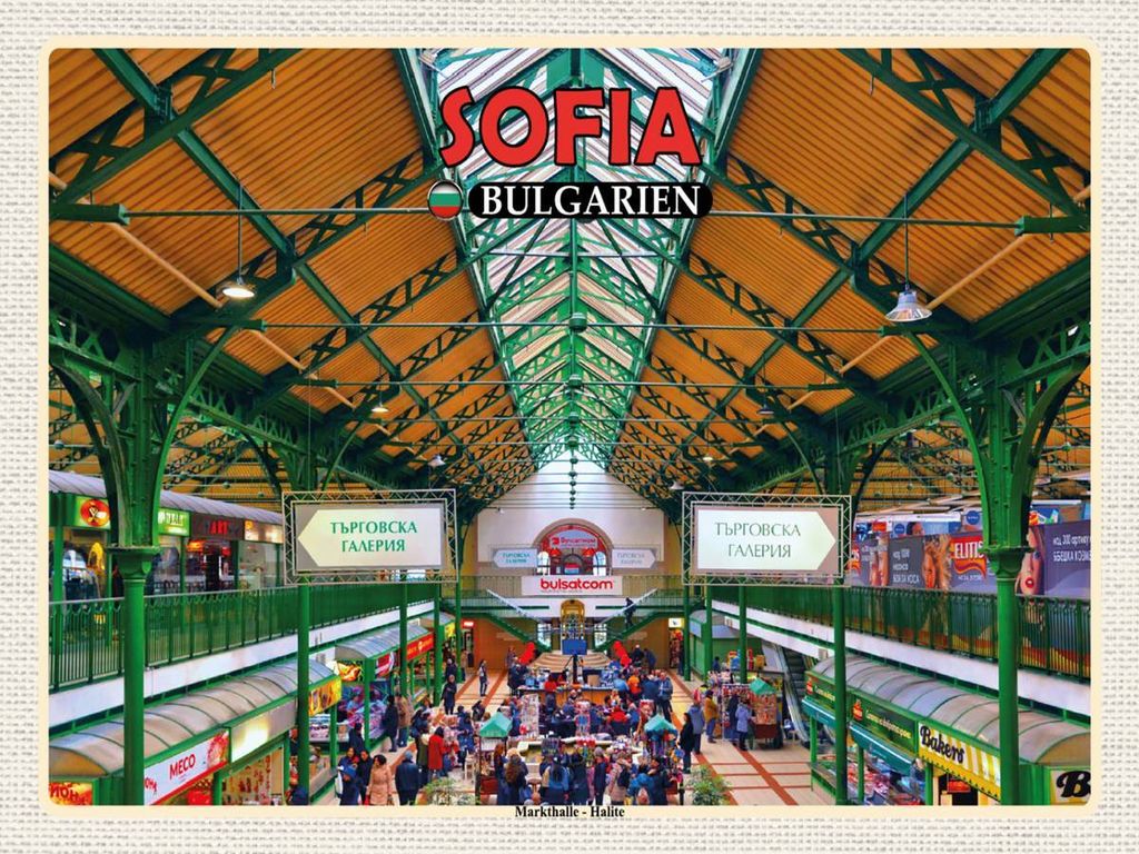 vianmo Holzschild 30x40 cm Sofia Bulgarien Markthalle Halite Bildmotiv Reisemotiv Abenteuer Reisen