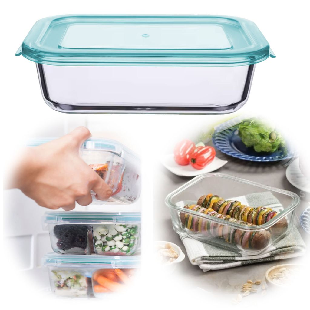 LS-LebenStil Glas Frischhaltedose Cook & Close 630ml - 19 x 13 cm - mit Deckel - Meal Prep Boxen Lebensmittel Mikrowelle Gefrierbox Aufbewahrungsbox