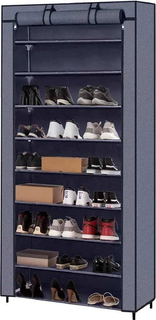 Meuble à chaussures grande capacité 10 niveaux gris avec housse zip