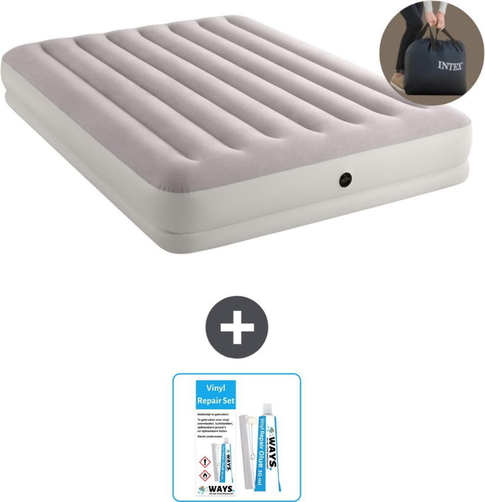 Intex Luftbett - 2 Personen - 152 x 203 x 30 cm - Grau - Inklusive Pumpe - Reperaturset