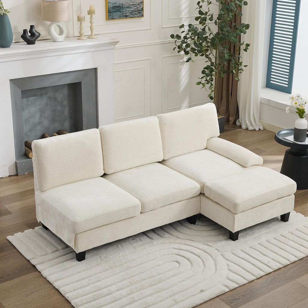 MODFU Modulares Sofa,Ecksofa,3-Sitzer-Design,für kleine Apartments,L-förmiges Schlafsofa,Freizeitsofa,Beige