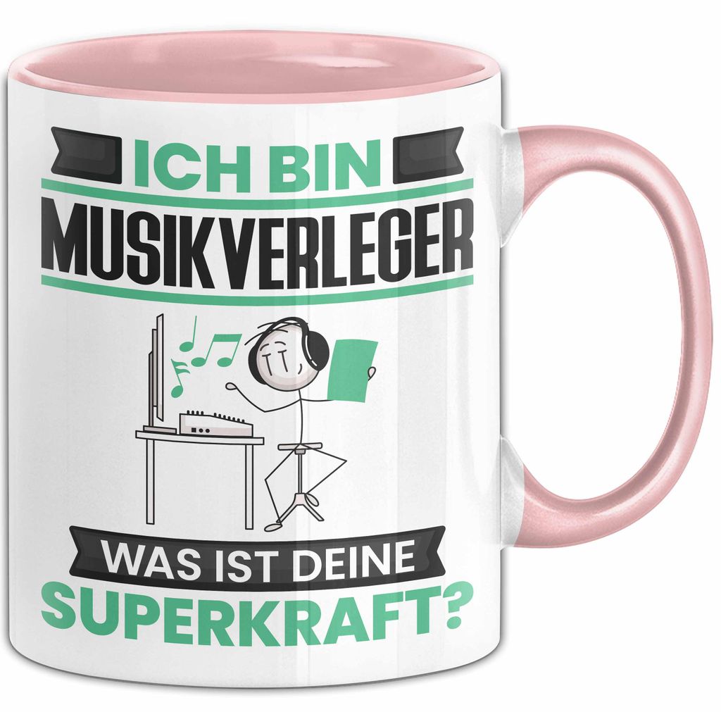 Musikverleger Tasse Geschenk für Musikverleger Geburtstag Lustiger Spruch Kaffee-Becher Was Ist Deine Superkraft (Rosa)
