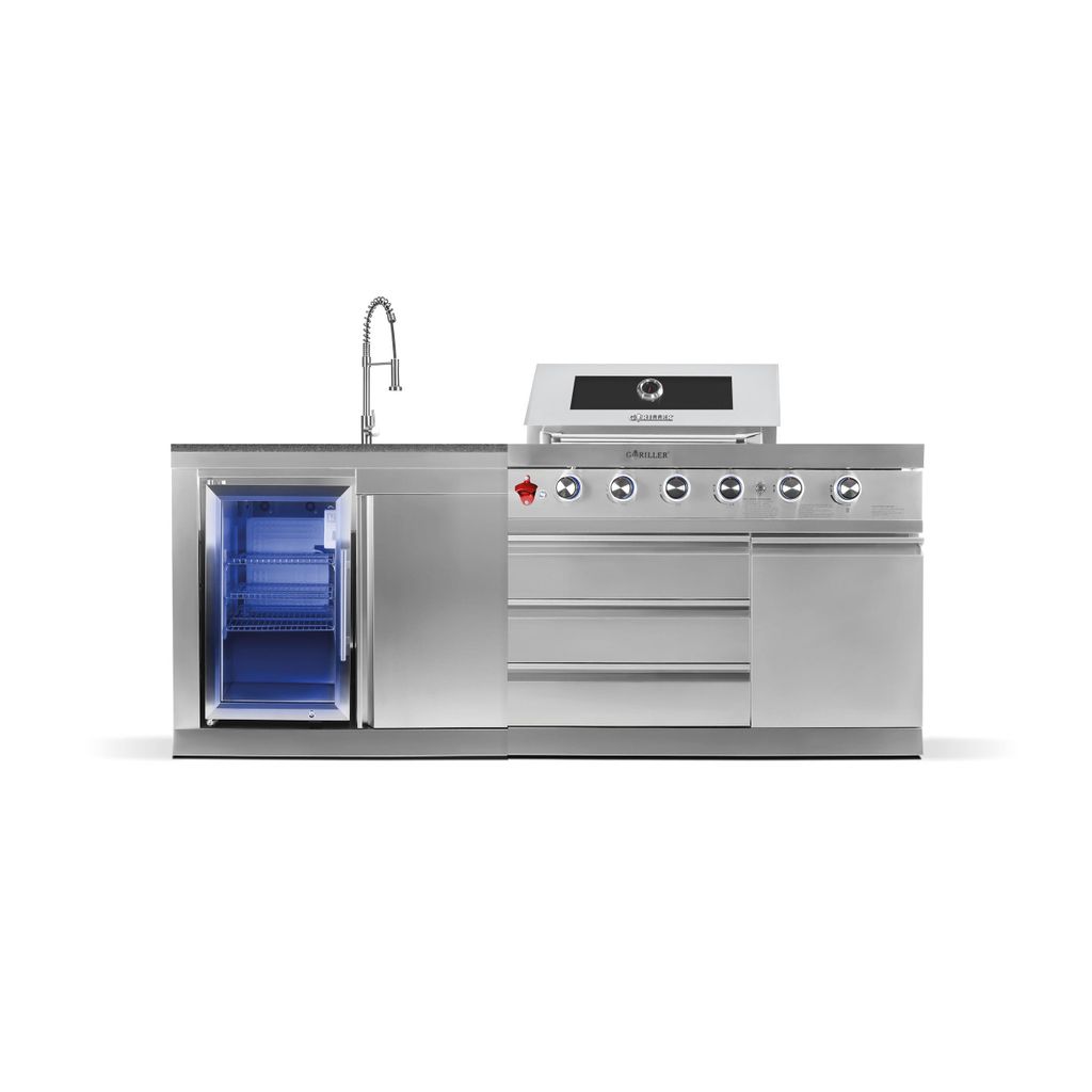 GORILLER SILVERBACK S1 Outdoor-Küche, Gasgrill mit Kühlschrank-Waschbecken-Kombination, Edelstahl, Silber