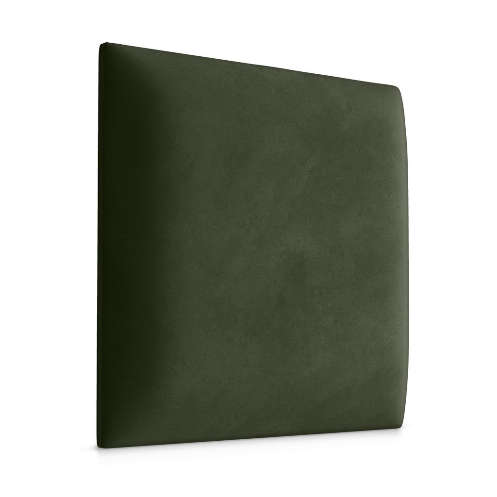 A close-up view of a single green upholstered wall panel, presented against a white background.