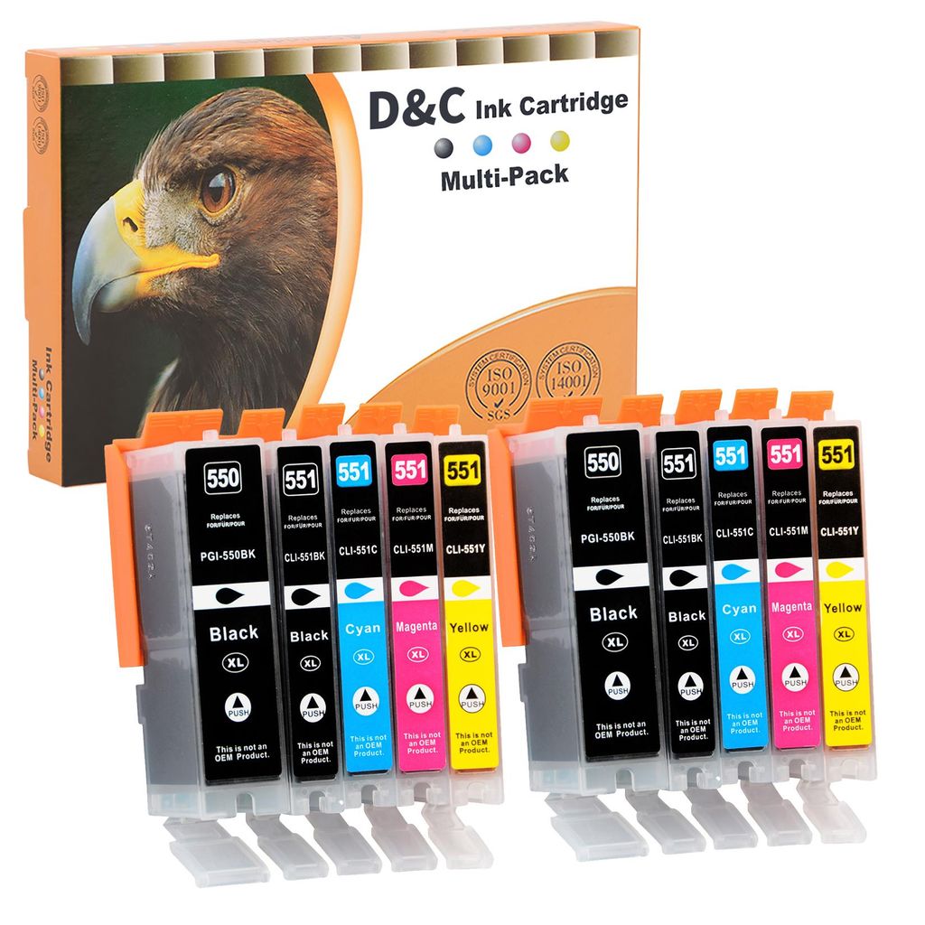 DC 10x 550 551 XL Druckerpatronen Kompatibel mit Canon PGI-550 XL CLI-551 XL für Canon Pixma MG7550 MX925 iP7200 iP7250 MG5400 MG5450 MG5550 MX725