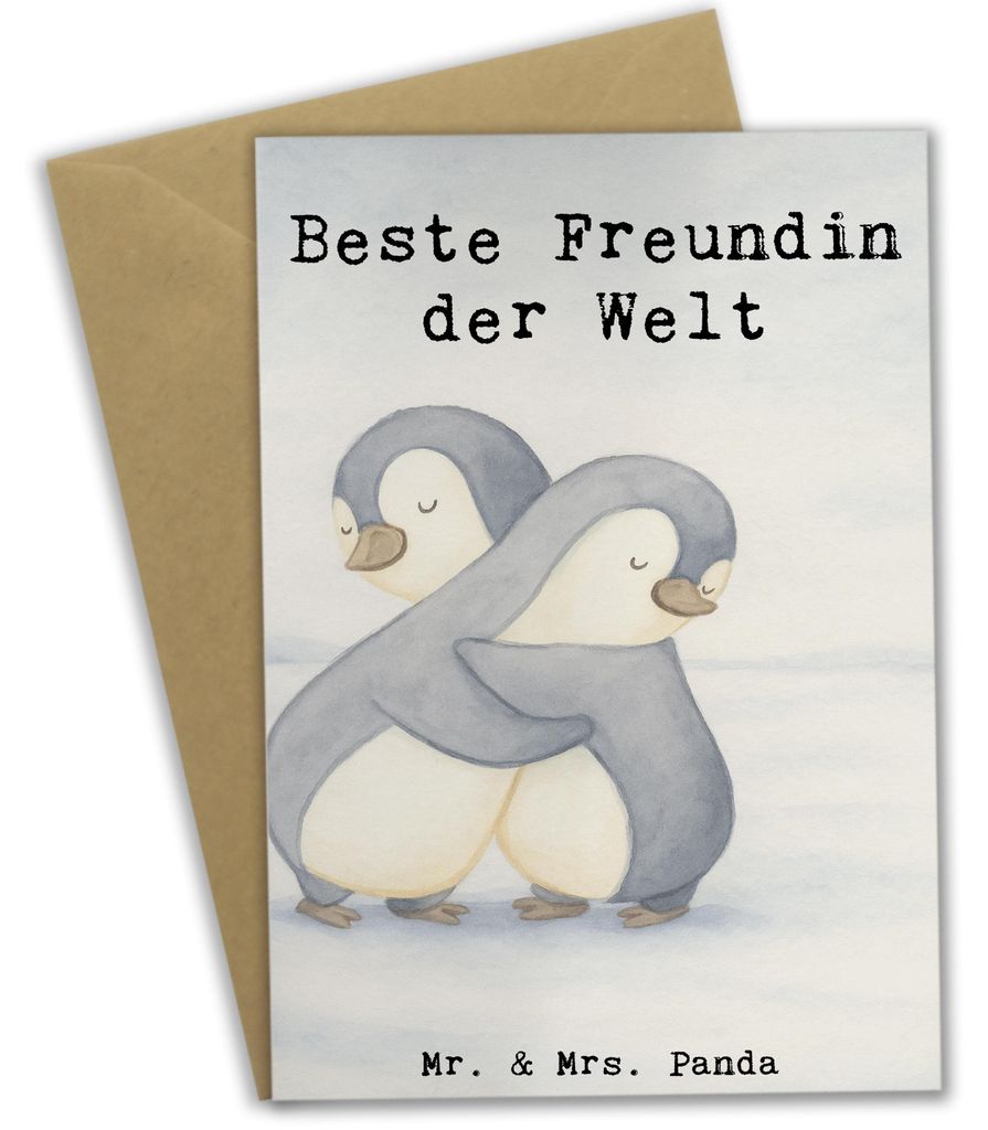 Mr. & Mrs. Panda Klappkarte Pinguin Beste Freundin der Welt Design - Weiß - Geschenk, osterkarte, Jahrestag, hochzeitskarten, Bff, weihnachtskarte...